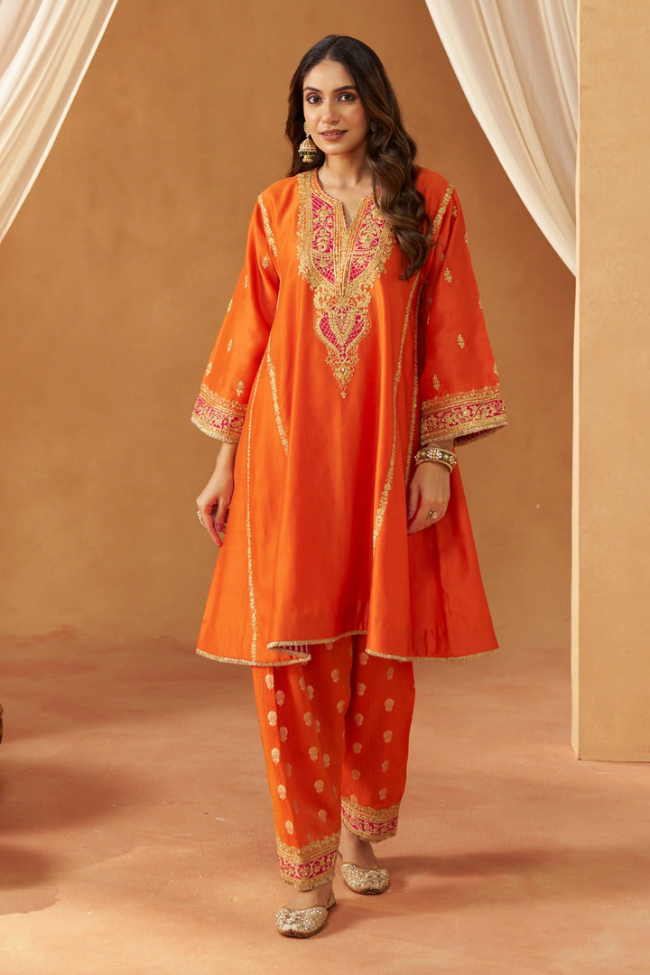 Maahgul Burnt Orange Kalidaar Chauga with Salwar with Dupatta