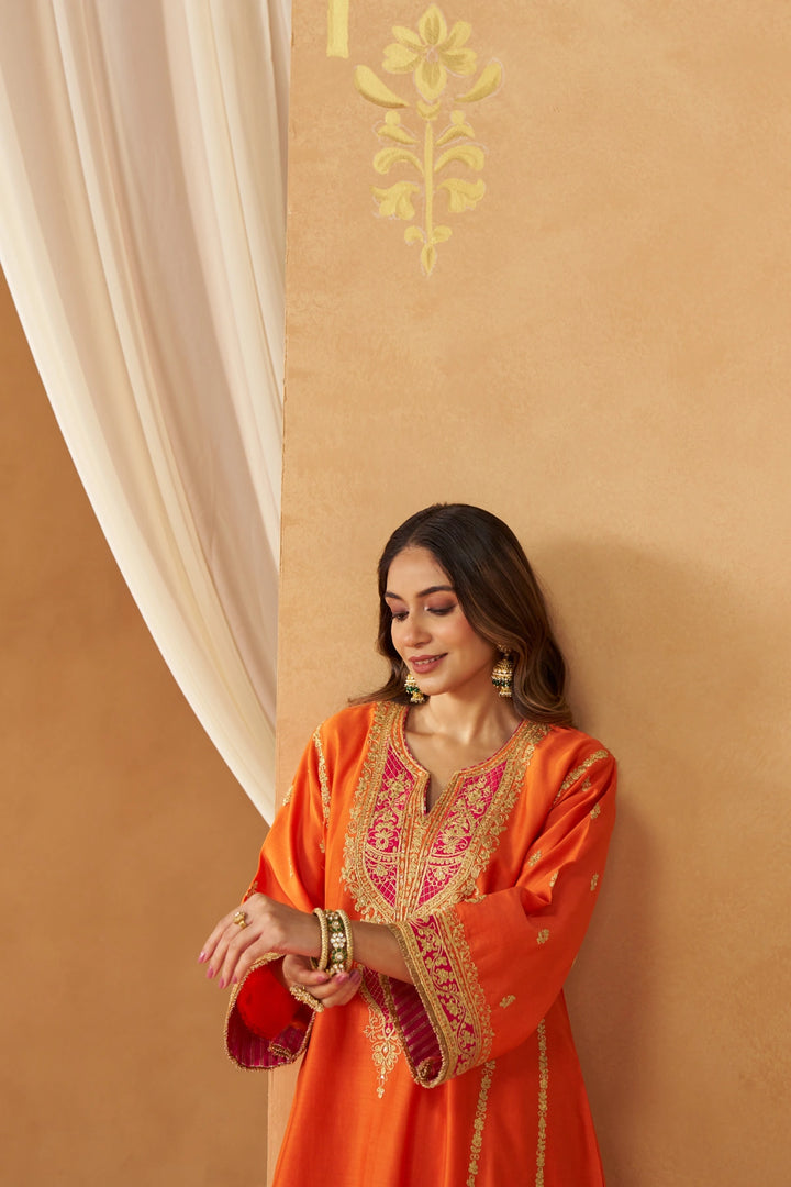 Maahgul Burnt Orange Kalidaar Chauga with Salwar with Dupatta