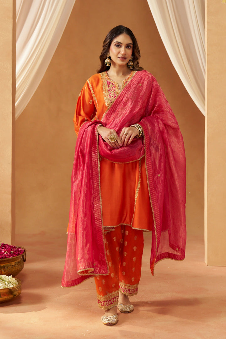 Maahgul Burnt Orange Kalidaar Chauga with Salwar with Dupatta