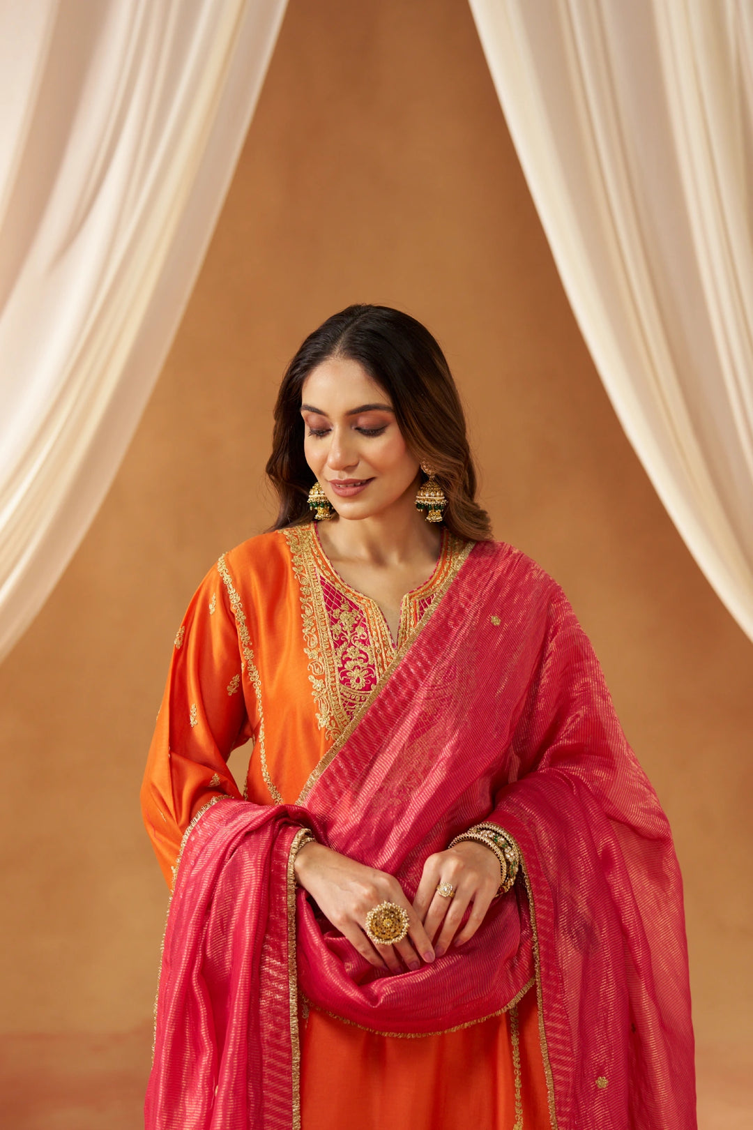 Maahgul Burnt Orange Kalidaar Chauga with Salwar with Dupatta