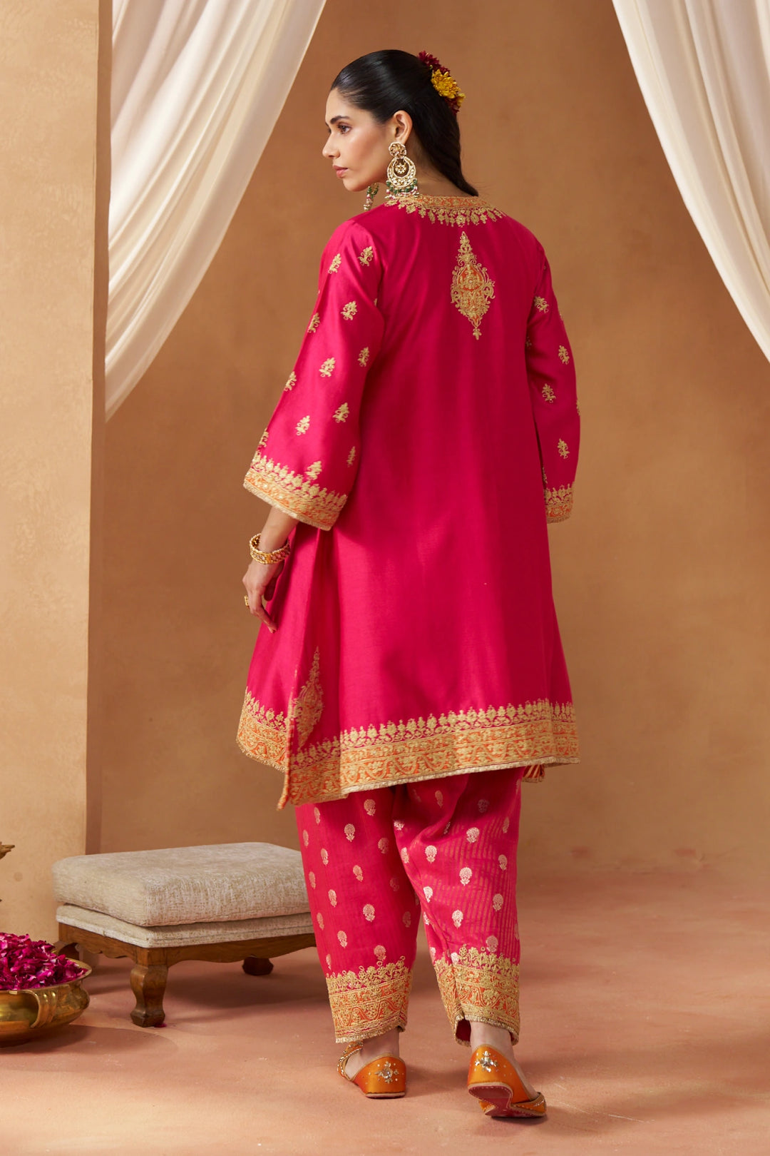 Zeenal Hotpink A-Line Kaaftan with Salwar with Dupatta