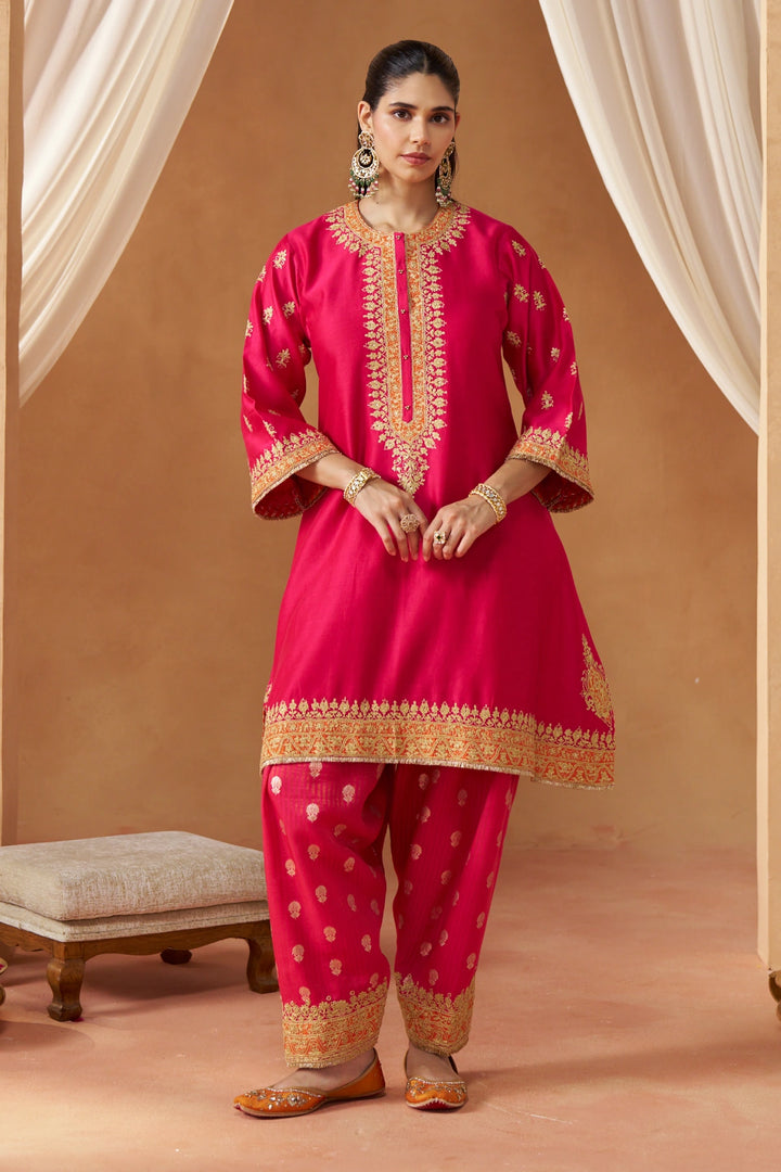 Zeenal Hotpink A-Line Kaaftan with Salwar with Dupatta