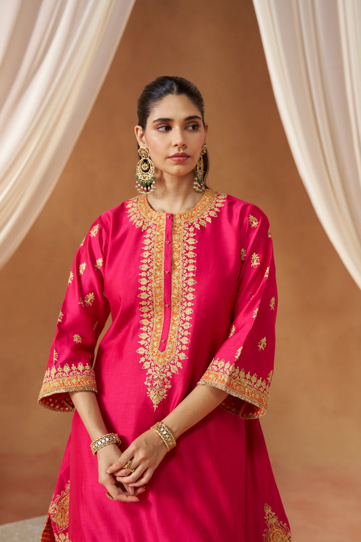 Zeenal Hotpink A-Line Kaaftan with Salwar with Dupatta