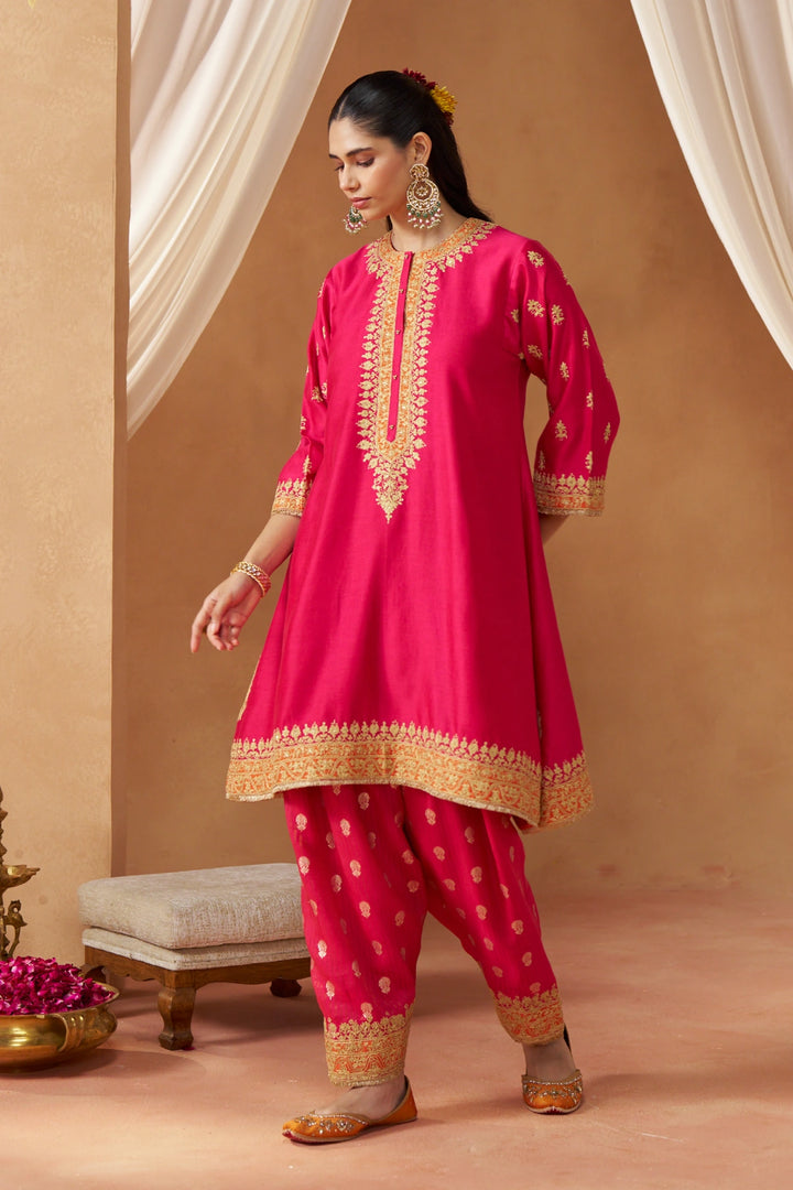 Zeenal Hotpink A-Line Kaaftan with Salwar with Dupatta