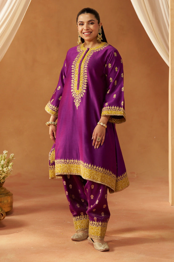 Zeenal Deep Purple A-Line Kaaftan with Salwar with Dupatta