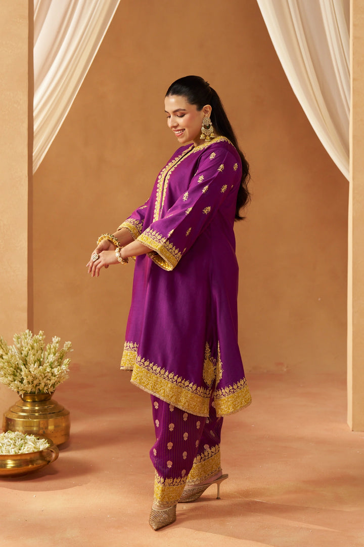 Zeenal Deep Purple A-Line Kaaftan with Salwar with Dupatta