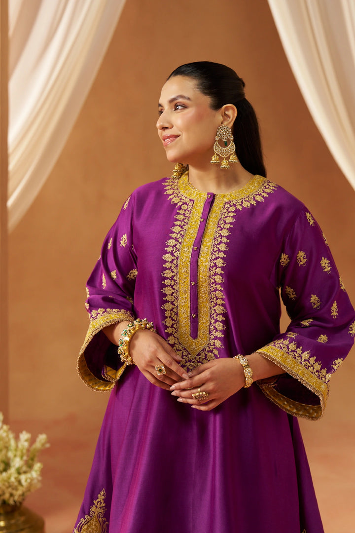 Zeenal Deep Purple A-Line Kaaftan with Salwar with Dupatta