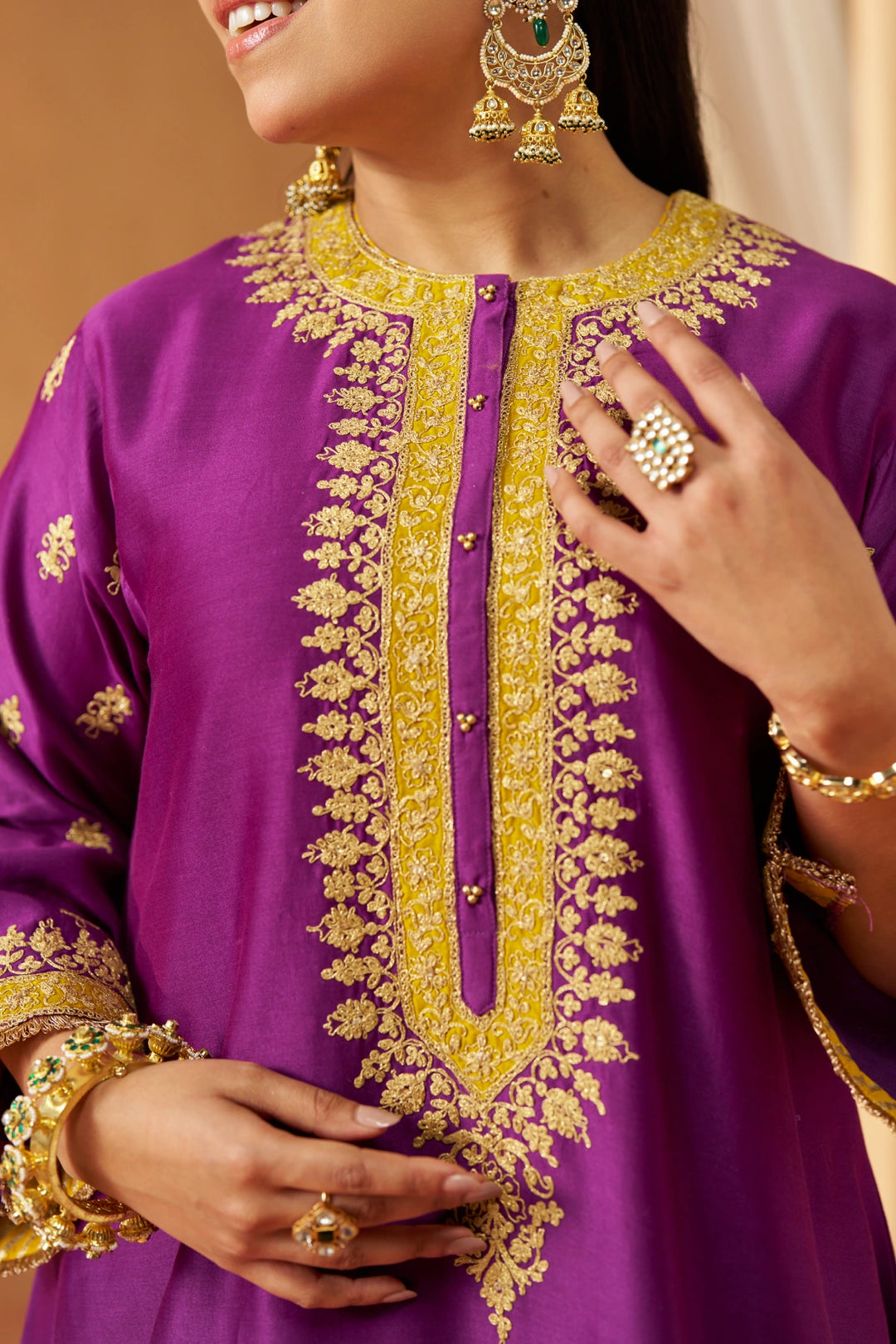 Zeenal Deep Purple A-Line Kaaftan with Salwar with Dupatta
