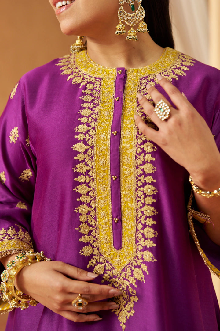 Zeenal Deep Purple A-Line Kaaftan with Salwar with Dupatta