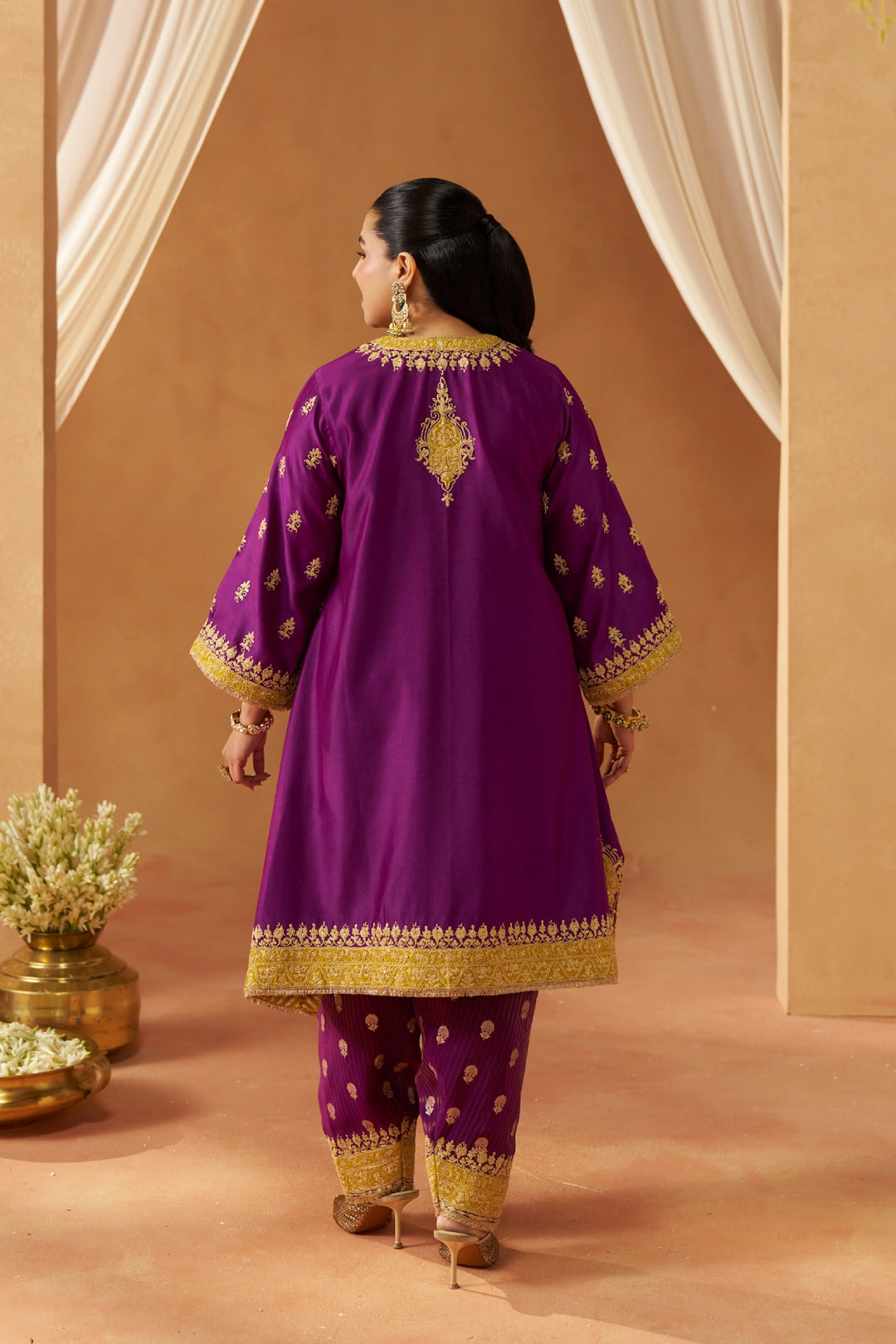 Zeenal Deep Purple A-Line Kaaftan with Salwar with Dupatta