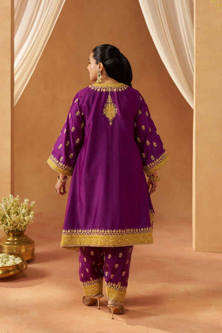 Zeenal Deep Purple A-Line Kaaftan with Salwar with Dupatta