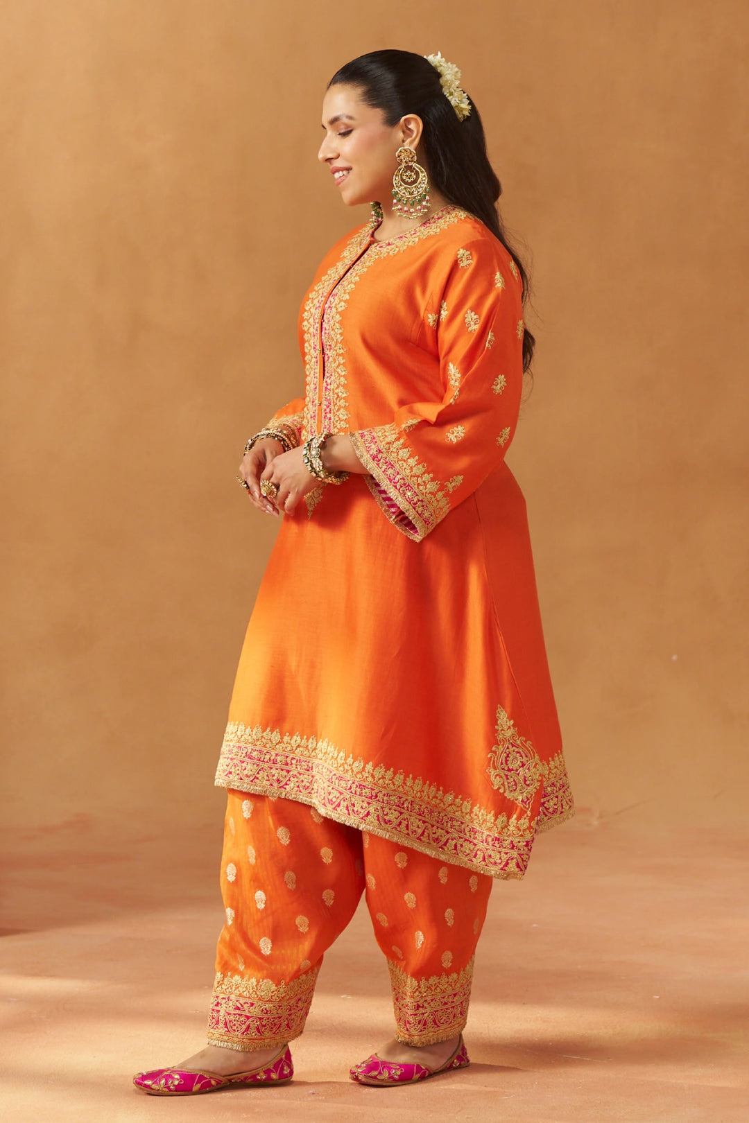 Zeenal Burnt Orange A-Line Kaaftan with Salwar with Dupatta