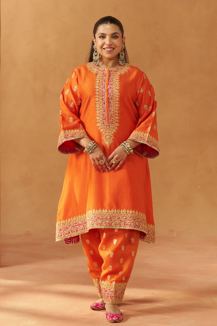 Zeenal Burnt Orange A-Line Kaaftan with Salwar with Dupatta
