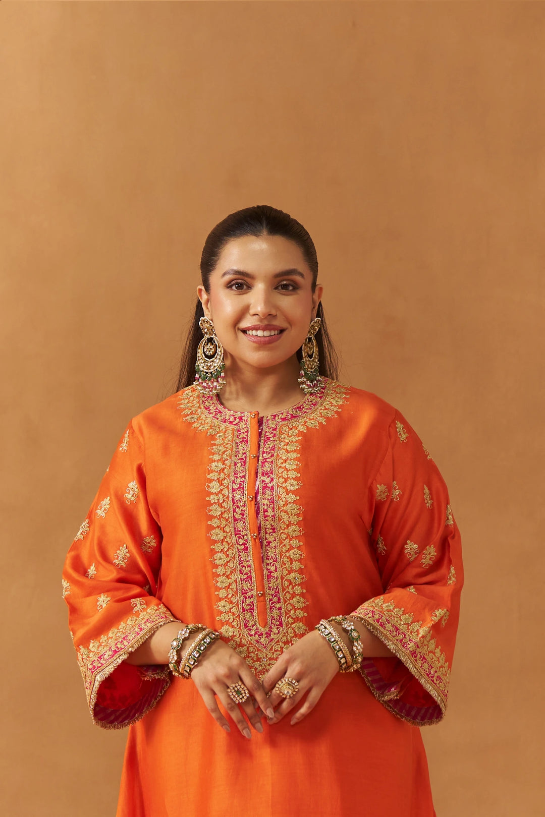 Zeenal Burnt Orange A-Line Kaaftan with Salwar with Dupatta