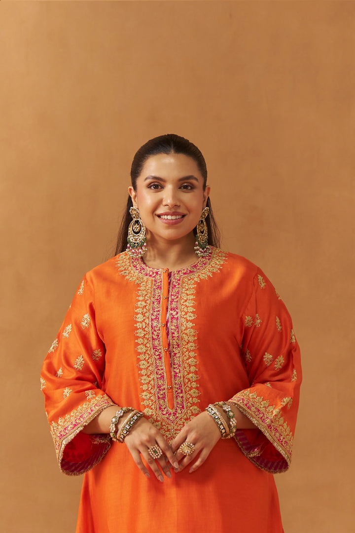 Zeenal Burnt Orange A-Line Kaaftan with Salwar with Dupatta