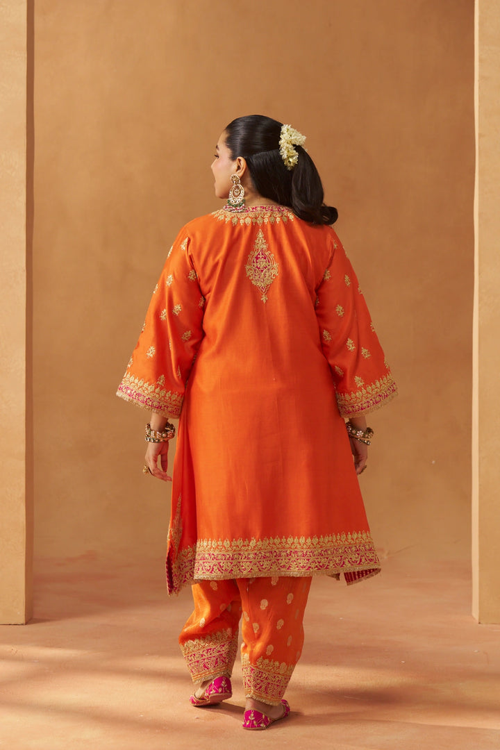 Zeenal Burnt Orange A-Line Kaaftan with Salwar with Dupatta