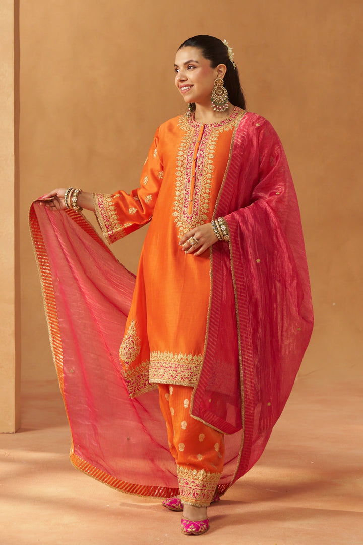 Zeenal Burnt Orange A-Line Kaaftan with Salwar with Dupatta