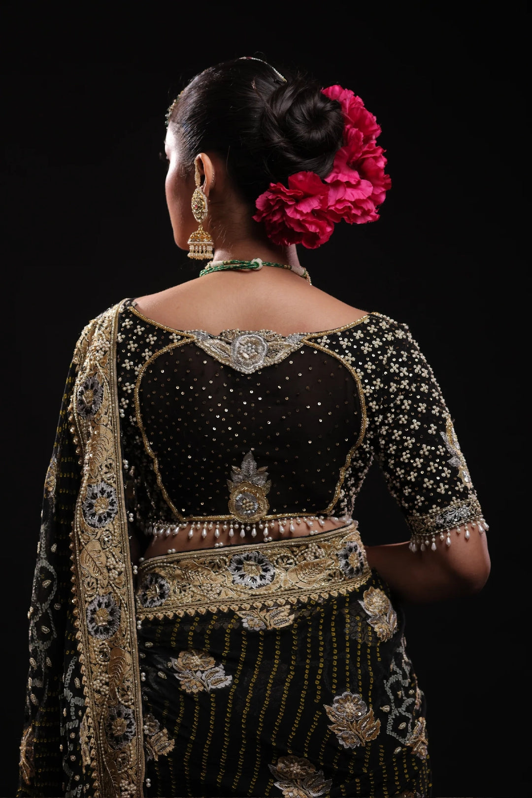 Black Pure Georgette Bandhej Saree