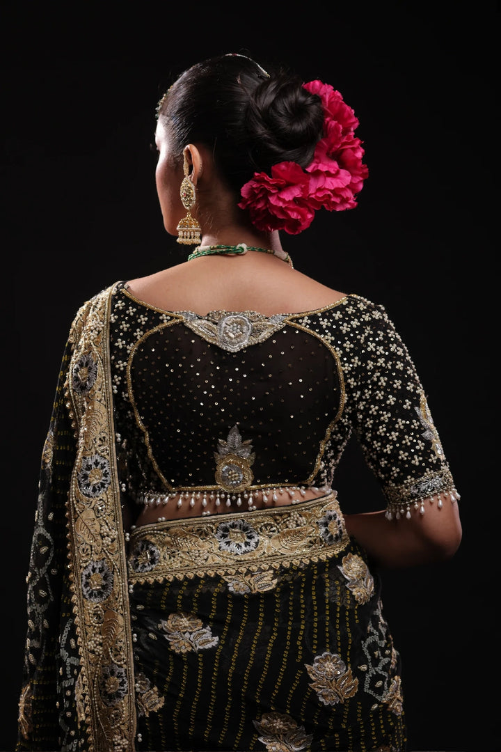 Black Pure Georgette Bandhej Saree