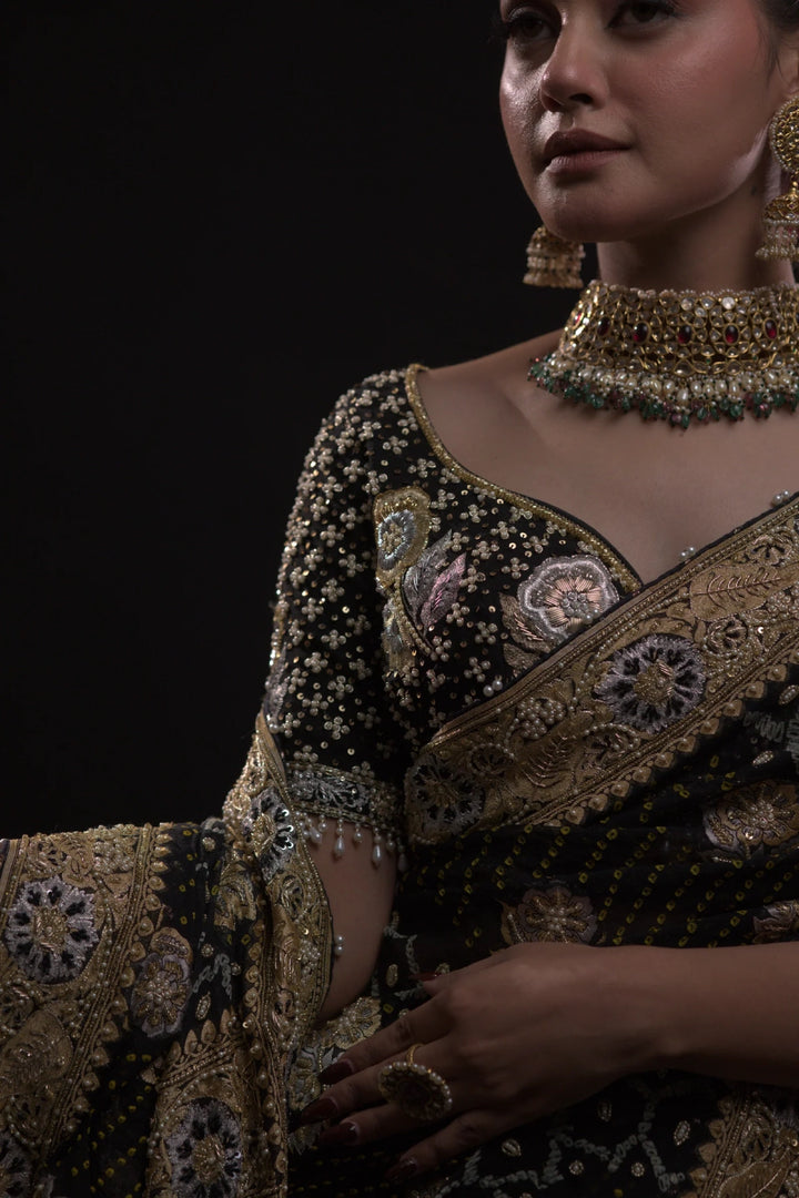 Black Pure Georgette Bandhej Saree