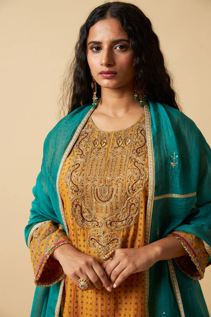 Basanti Bahaar Embroidered Kurta Set - Set of 3
