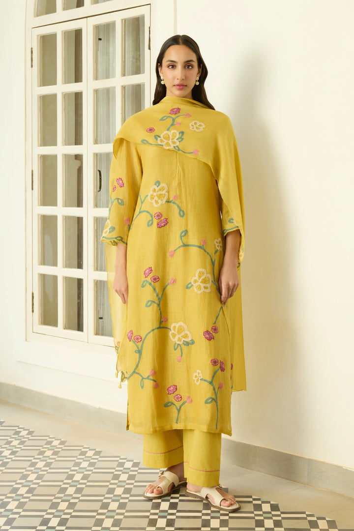 Marigold Floral Applique Kurta Set