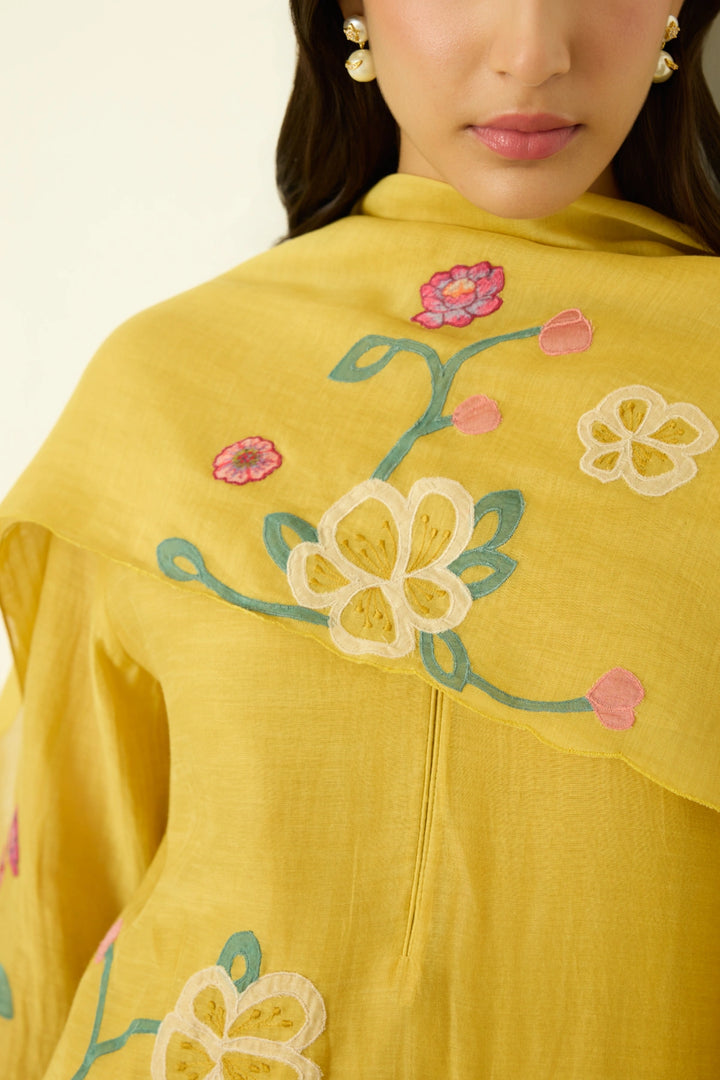 Marigold Floral Applique Kurta Set