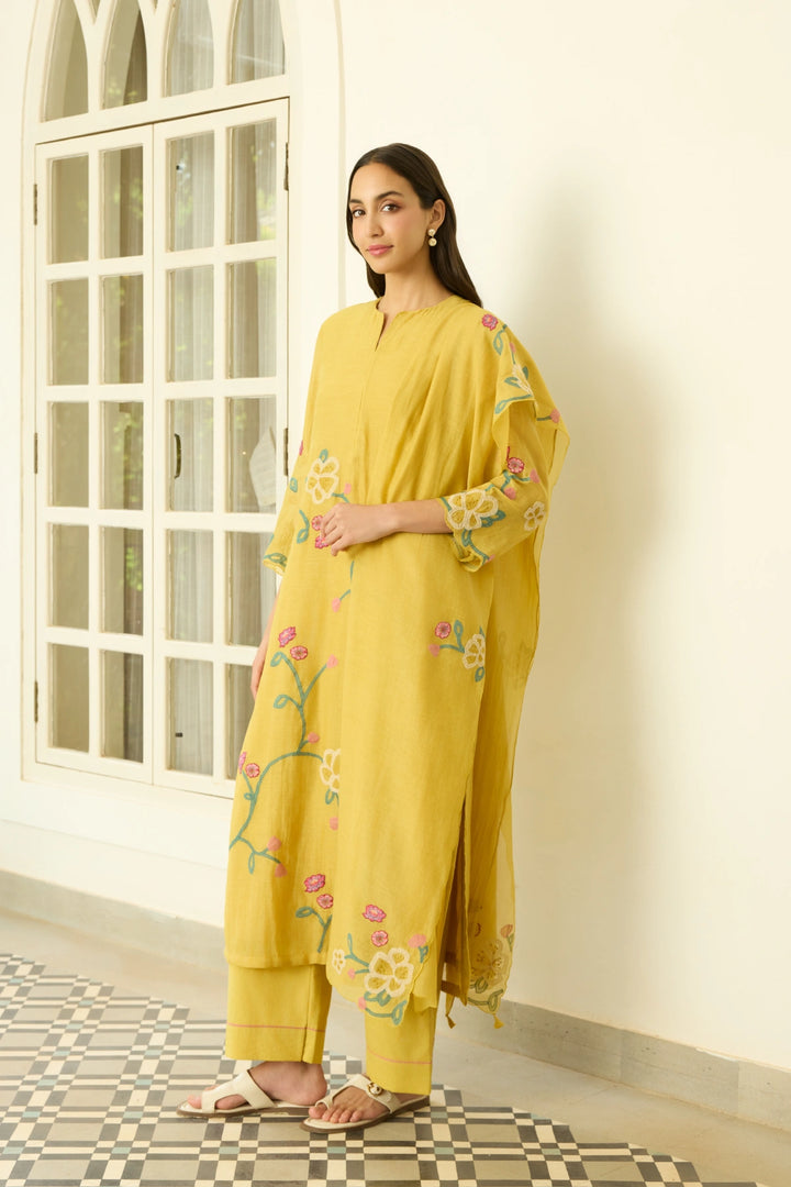 Marigold Floral Applique Kurta Set
