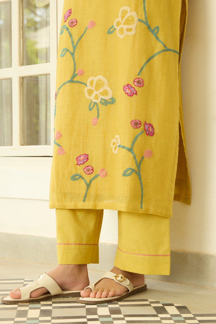 Marigold Floral Applique Kurta Set