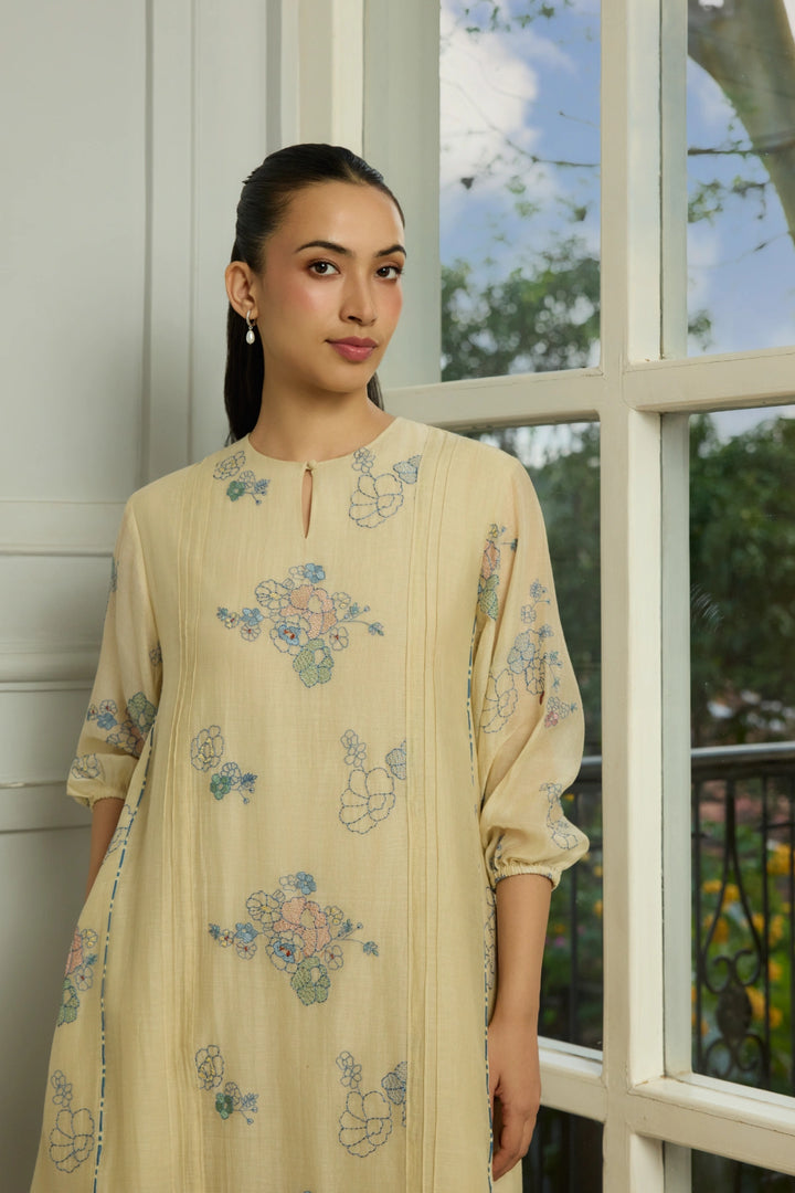 Ecru Thread Embroidered Dress