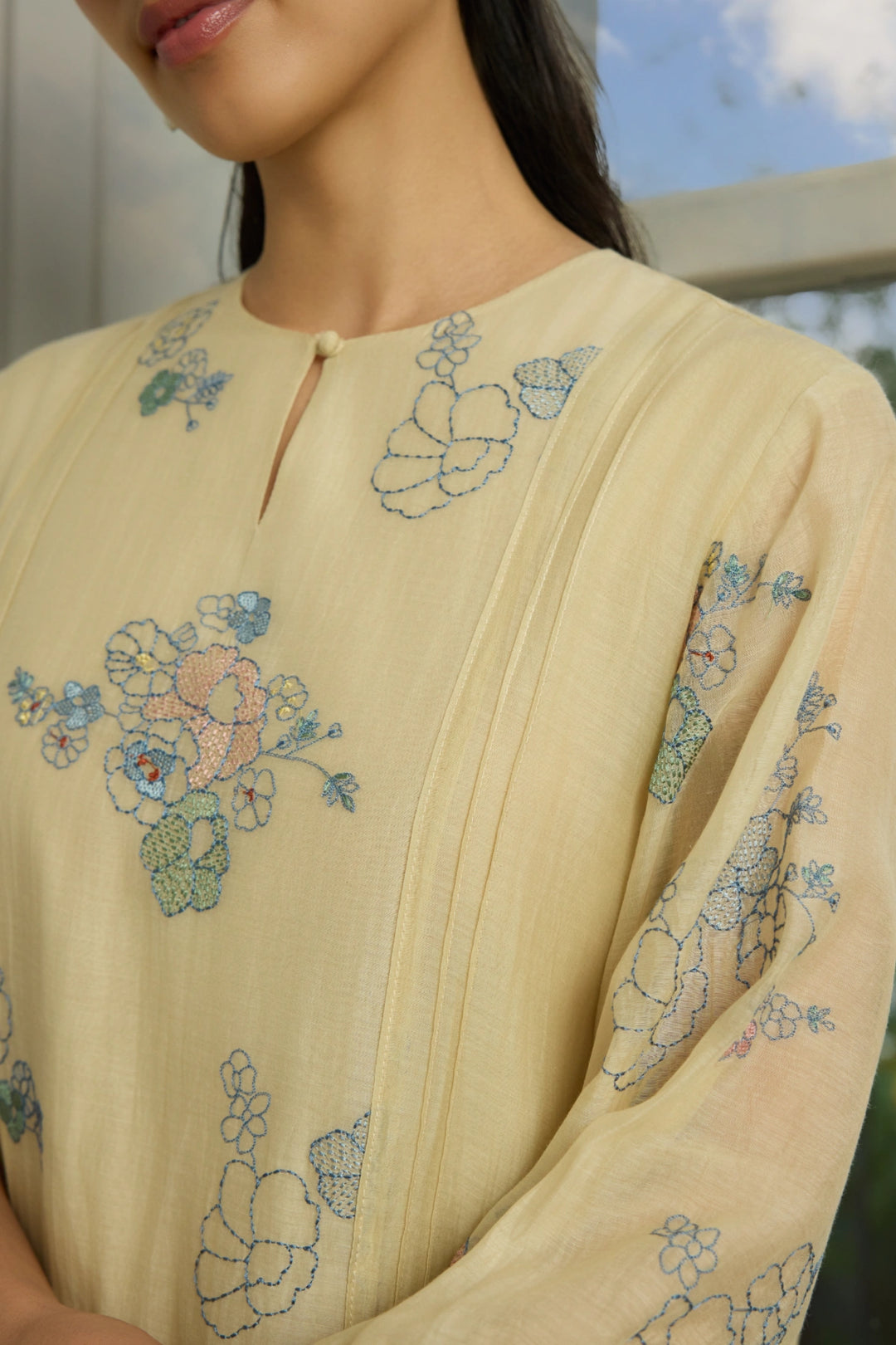 Ecru Thread Embroidered Dress