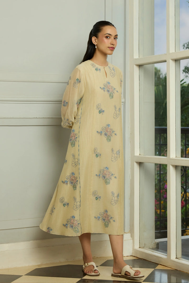 Ecru Thread Embroidered Dress