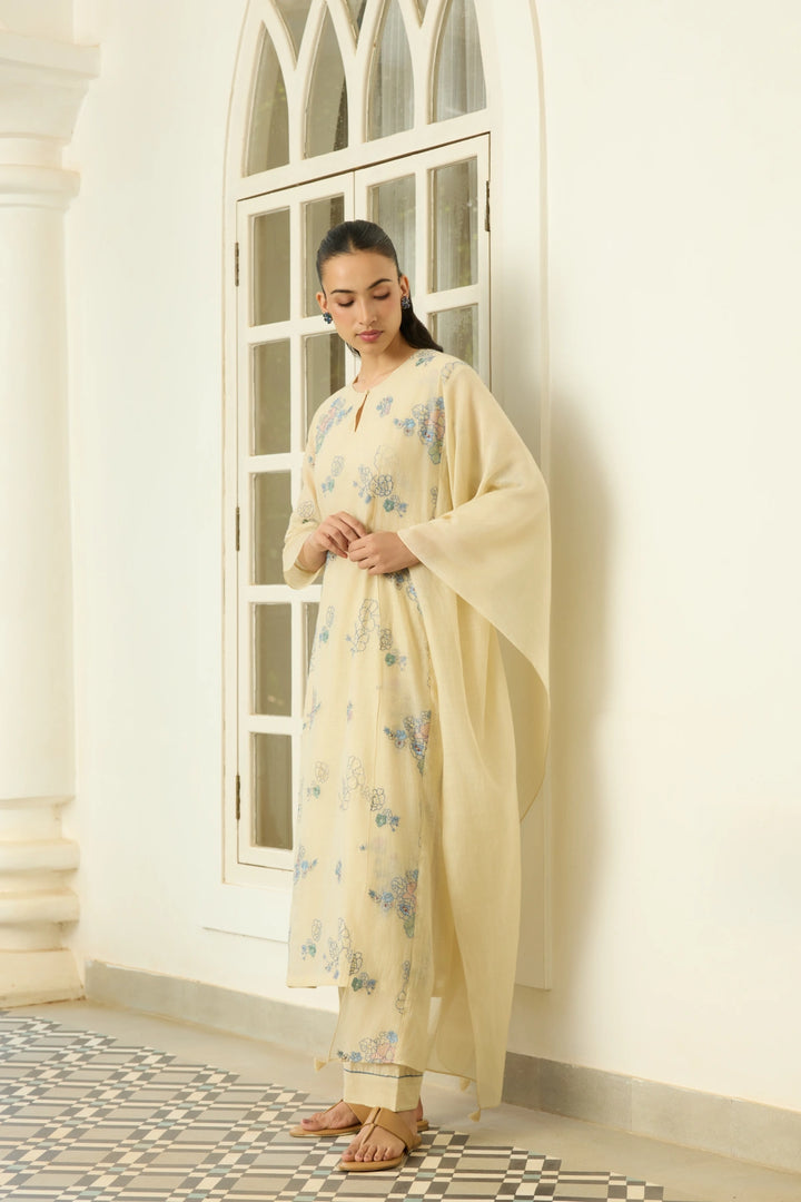 Ecru Thread Embroidered Kurta Set