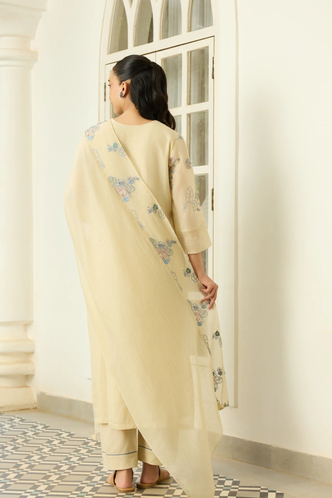 Ecru Thread Embroidered Kurta Set