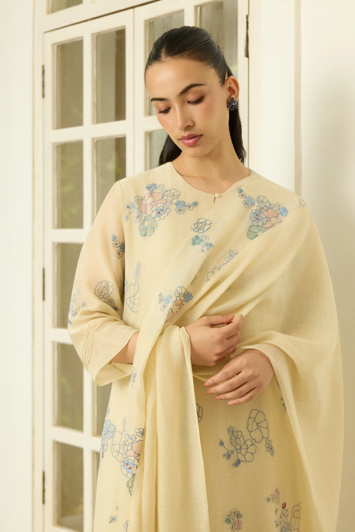 Ecru Thread Embroidered Kurta Set