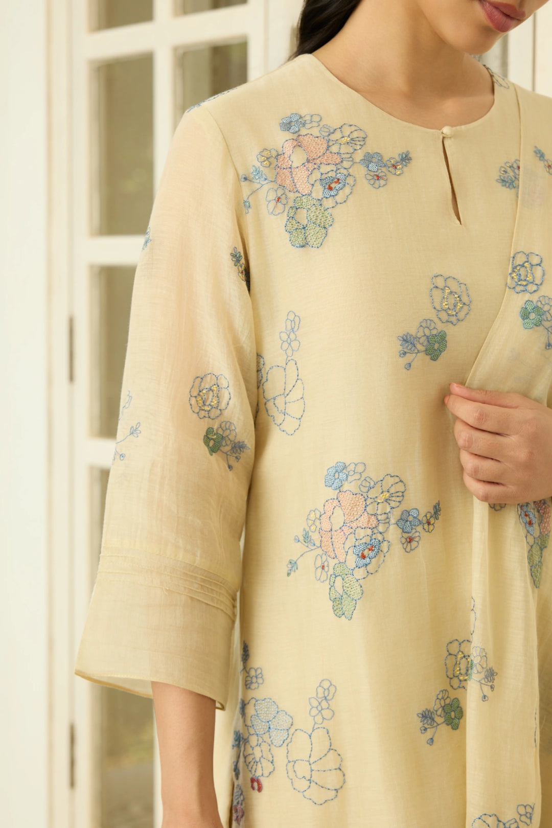 Ecru Thread Embroidered Kurta Set