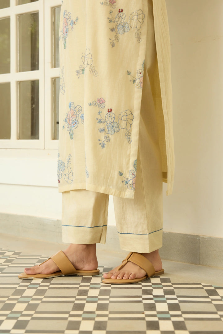 Ecru Thread Embroidered Kurta Set