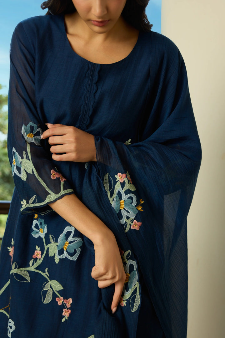 Midnight Blue Applique Kurta Set