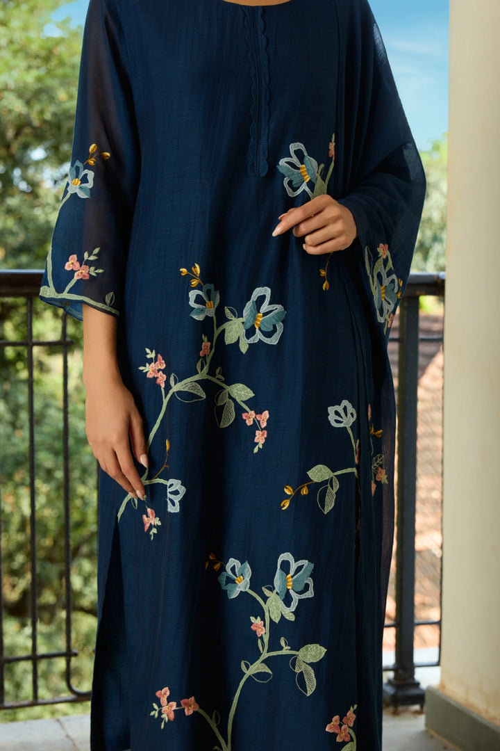 Midnight Blue Applique Kurta Set