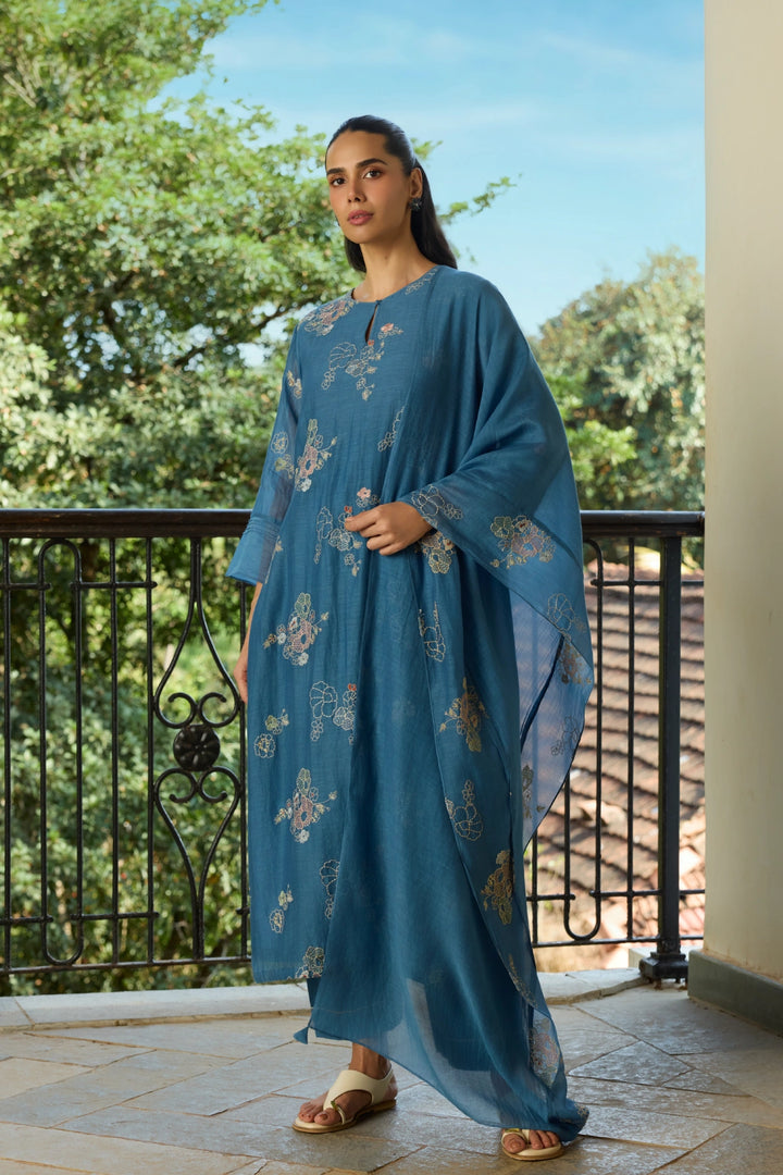 Indigo Thread Embroidered Kurta Set