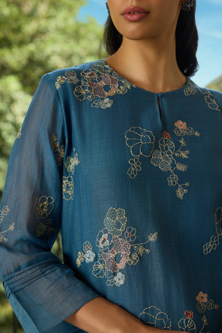 Indigo Thread Embroidered Kurta Set