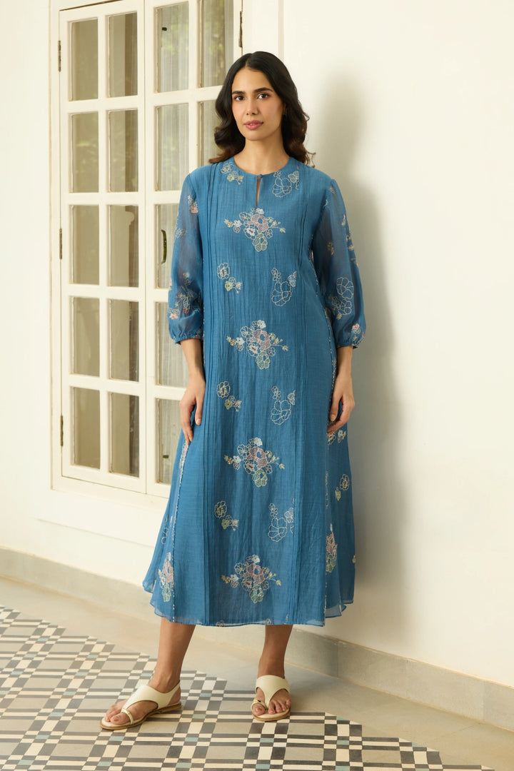 Indigo Thread Embroidered Dress