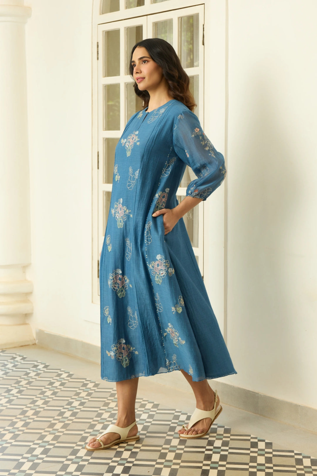 Indigo Thread Embroidered Dress