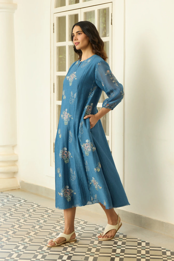Indigo Thread Embroidered Dress