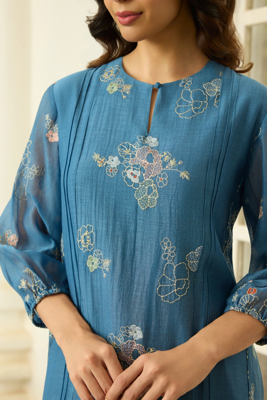Indigo Thread Embroidered Dress