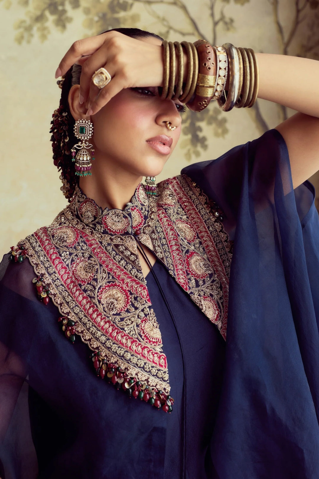 SN Kalamkari Organza Cape Set