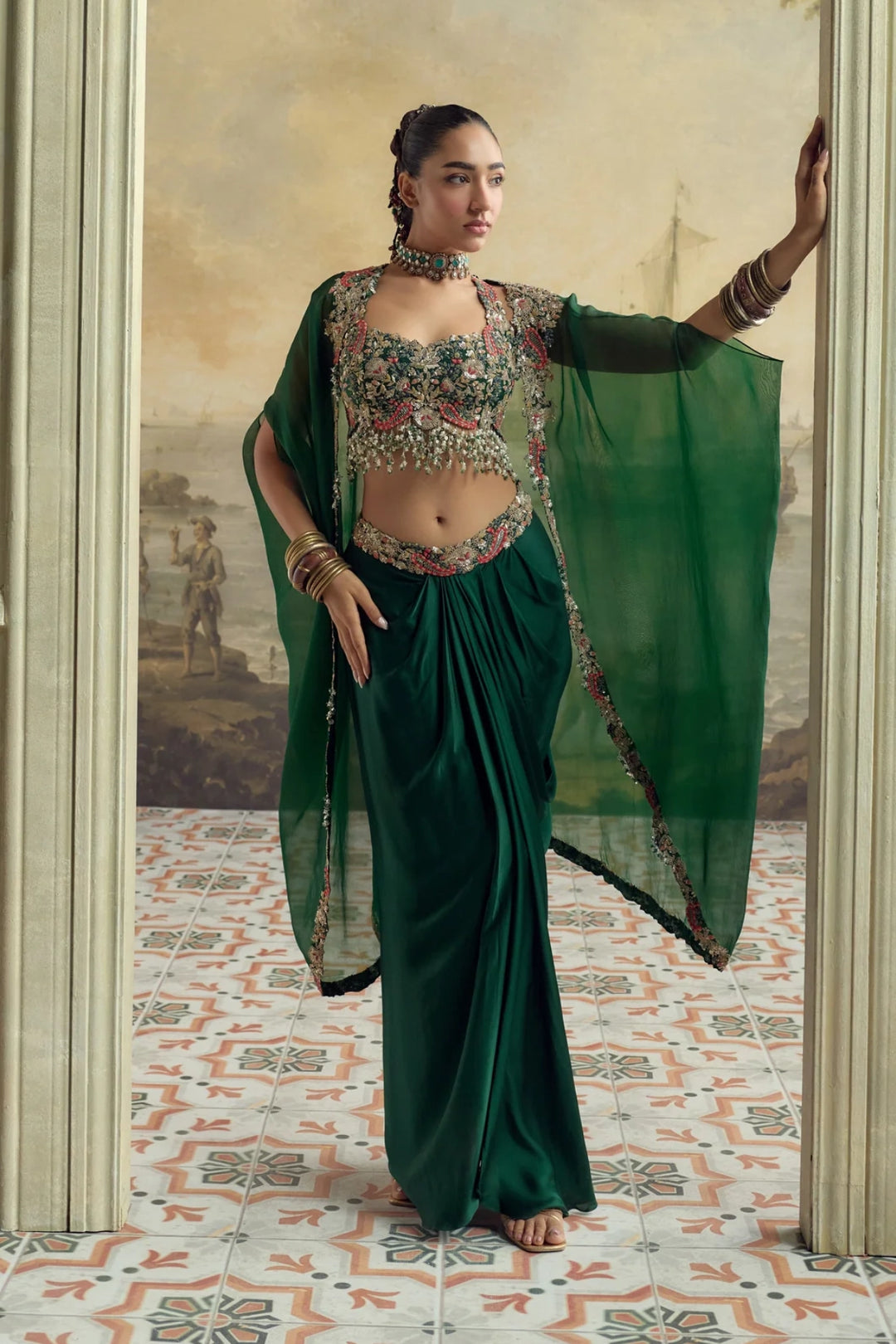 SN Green Multithread Butterfly Skirt Set