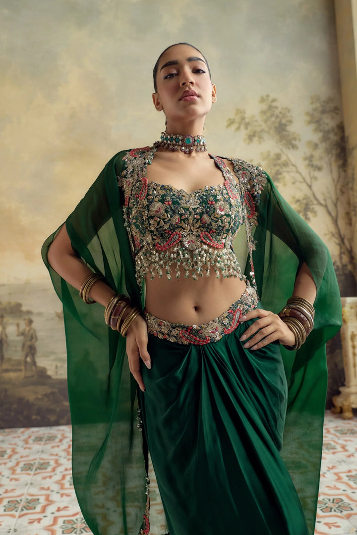 SN Green Multithread Butterfly Skirt Set