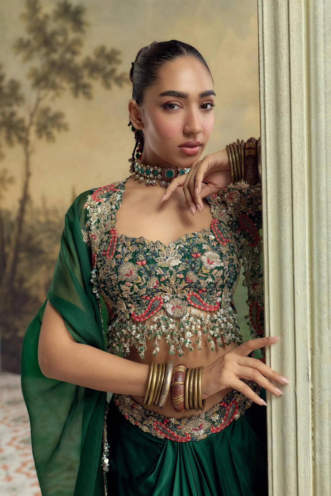 SN Green Multithread Butterfly Skirt Set