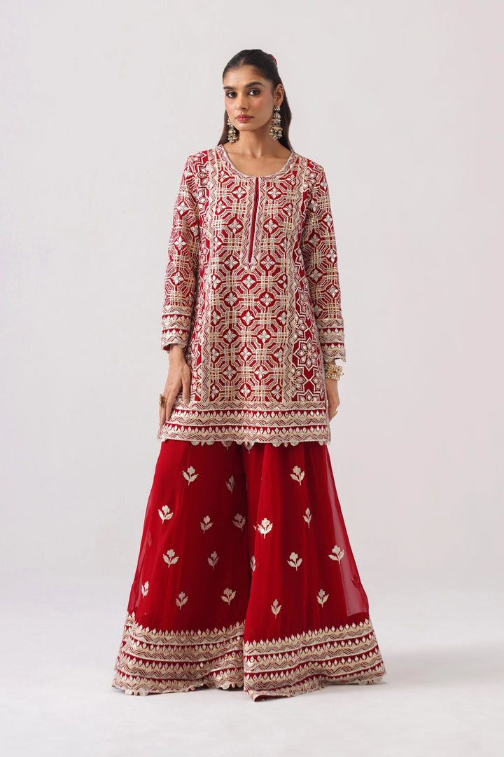 Red Sharara Set
